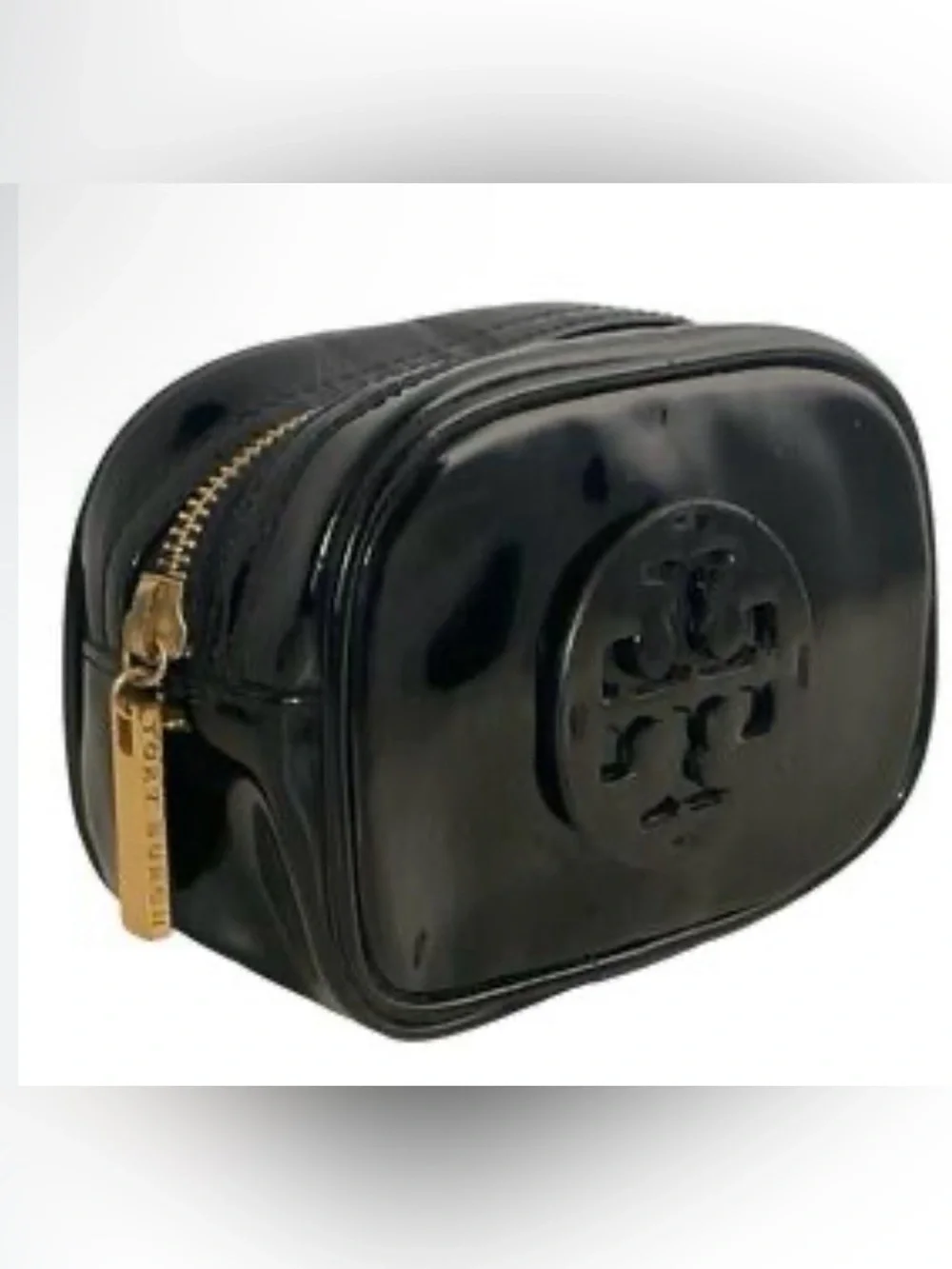 Tory Burch Black Patent Logo Cosmetic Case GUC